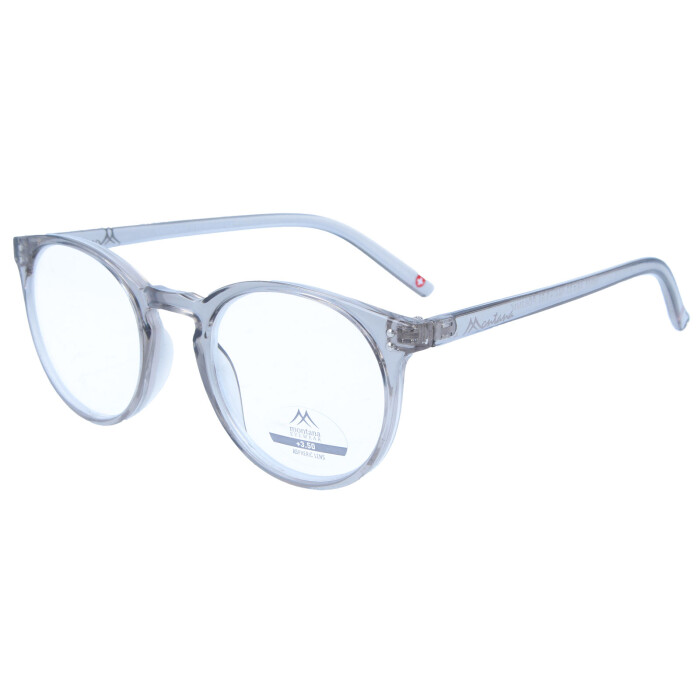Moderne, transparente Kunststofflesebrille / -hilfe MIKY in angesagter Pantoform in Grau + 1,50 dpt