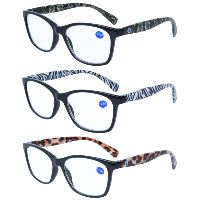 Ausgefallene Fertiglesebrille SAFARI mit Bügeln im Animal-Print und Federscharnier