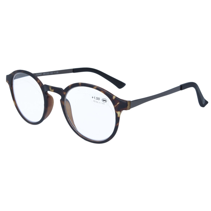 Flexible Fertiglesebrille / -hilfe JEAN in schicker Panto-Form mit Stecketui in Havanna + 1,50 dpt