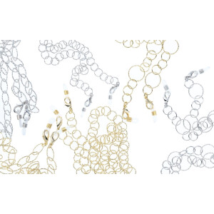 Hochwertige Brillenkette "Florence" aus leichtem Metall mit Gummischlaufe und Stopper in Gold Rund - Klein