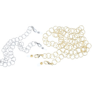 Hochwertige Brillenkette "Florence" aus leichtem Metall mit Gummischlaufe und Stopper in Gold Rund - Klein