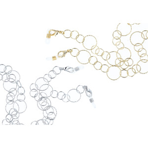Hochwertige Brillenkette "Florence" aus leichtem Metall mit Gummischlaufe und Stopper in Gold Rund - Klein