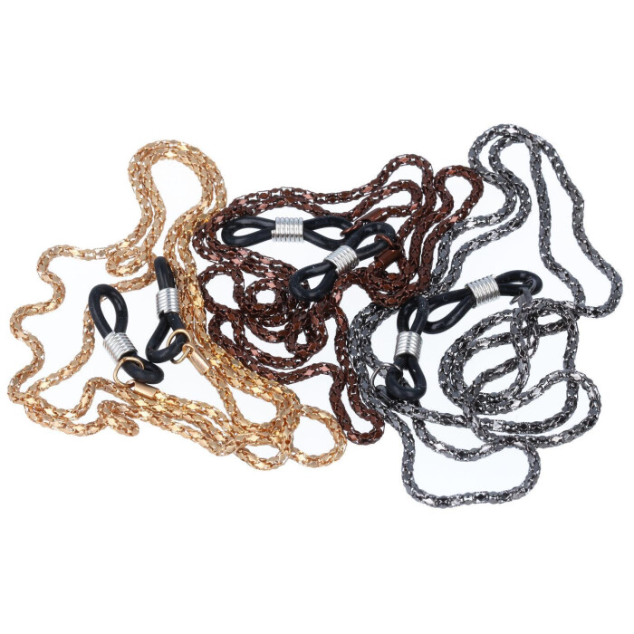 Schicke, zeitlose Brillenkette aus hochwertigem Metall mit Gummischlaufe und Stopper