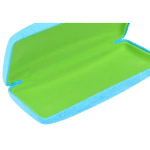 Schickes Brillenetui mit Metallscharnier und besticktem Schriftzug "CANVAS" in Blau - Grün