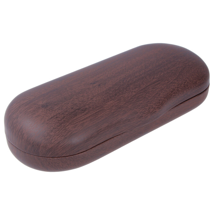 Rustikales Hartschalen-Brillenetui SUMATRA WOOD in angesagter Holzoptik mit Metallscharnier in Dunkelbraun