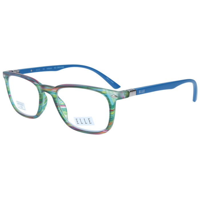 Elegante ELLE Lesebrille EL15937 aus mattem Kunststoff mit gestreiftem Design und Federscharnier in Blau + 1,00 dpt