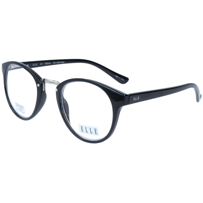 Ausgefallene ELLE Lesebrille EL15930 aus hochglänzendem Kunststoff mit Federscharnier in Schwarz + 2,00 dpt