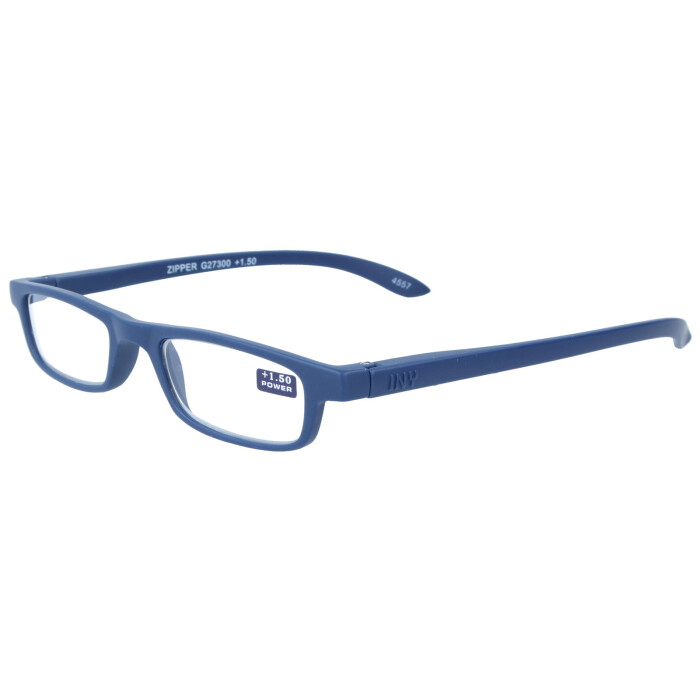 Klassische Kunststoff-Fertiglesebrille ZIPPER mit Federscharnier und passendem Etui +1,50dpt