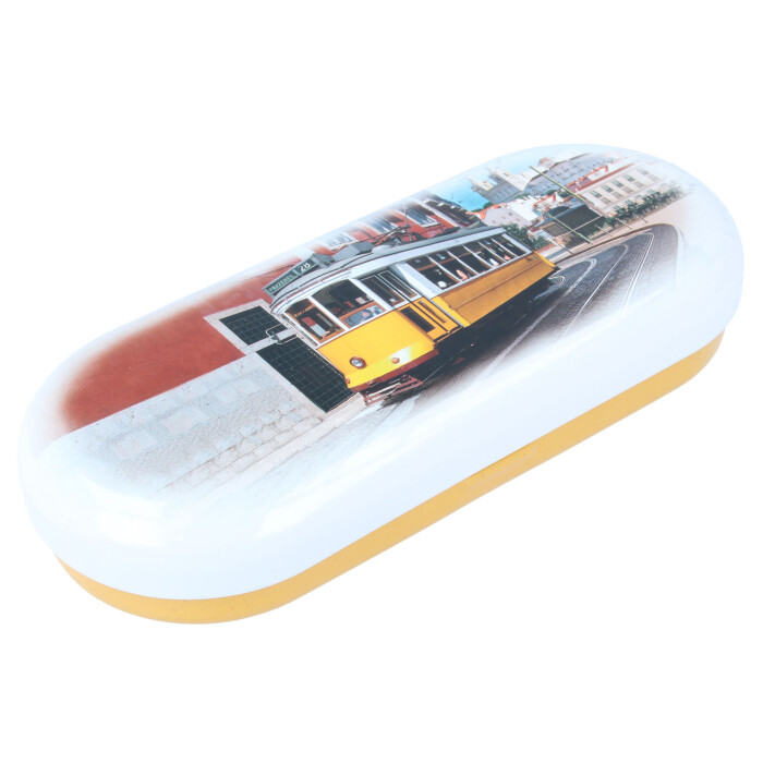 Hartschalen-Brillenetui aus Metall "Lisbon" mit Motiv Tram