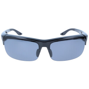 Praktische Überbrille / Sonnenbrille im sportlichen Design mit verstellbaren Nasenpads und Polarisation in Schwarz mit Etui in Leinenoptik