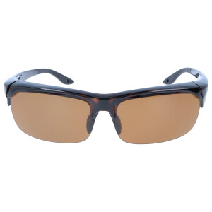 Praktische Überbrille / Sonnenbrille im sportlichen Design mit verstellbaren Nasenpads und Polarisation in Havanna mit Etui in Leinenoptik