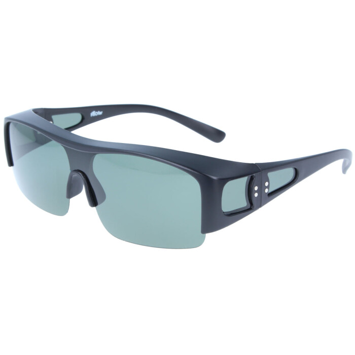 Edle Überbrille / Sonnenbrille mit Polarisation in Schwarz inkl. Sportetui in Grau Leinenoptik