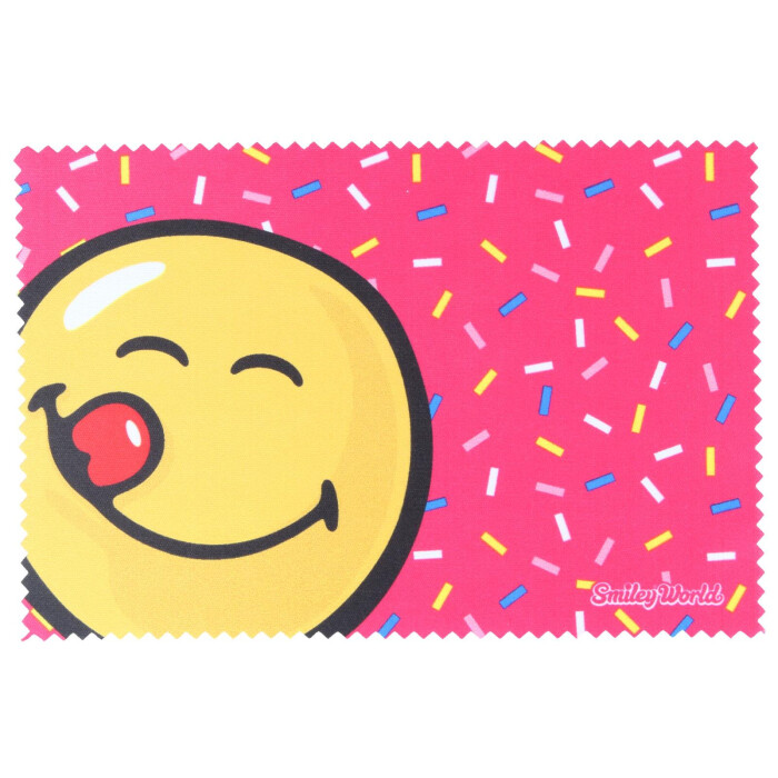 Lustiges Microfasertuch mit pink-gelbem Smiley-Motiv zum Brille Reinigen 10 x 15 cm - Motiv 13