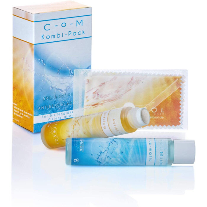 Kombi-Pack C-o-M blue-matic Brillenreiniger & C-o-M antifog Antibeschlagmittel, je 30 ml inkl. Brillentuch