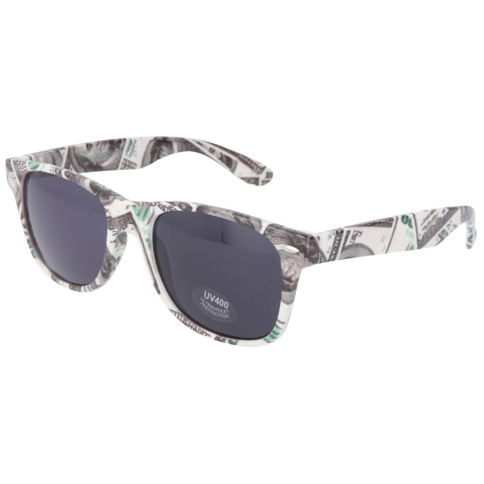 Bunte auffällige Sonnenbrille Motiv Dollarschein mit grauer Tönung UV 400