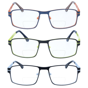 Farbenfrohe Edelstahl-Bifokalbrille FRANK mit Federscharnier und individueller Stärke