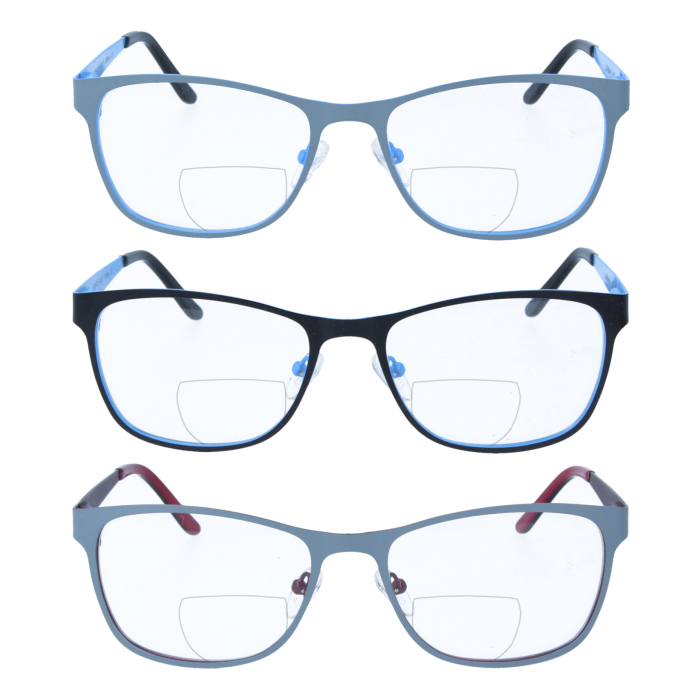 Klassische Bifokalbrille JUN aus robustem Edelstahl mit Federscharnier und individueller Stärke