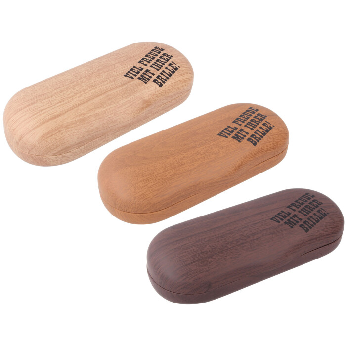 Rustikales Hartschalen-Brillenetui SUMATRA WOOD "Viel Freude" in Holzoptik