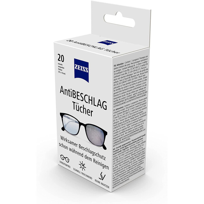 ZEISS AntiBeschlag Tücher 20 Stück für einen lang anhaltenden Beschlagschutz schon während der Reinigung - einzeln verpackt