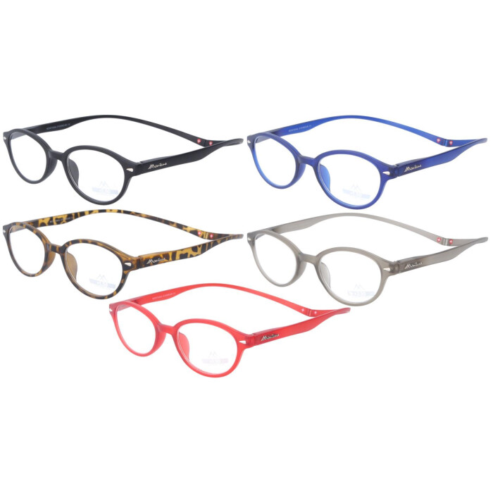Ovale, funktionelle MONTANA-Lesebrille/-hilfe "MAG" mit  Magnetbügelenden und transparentem Stecketui in verschiedenen Farbe