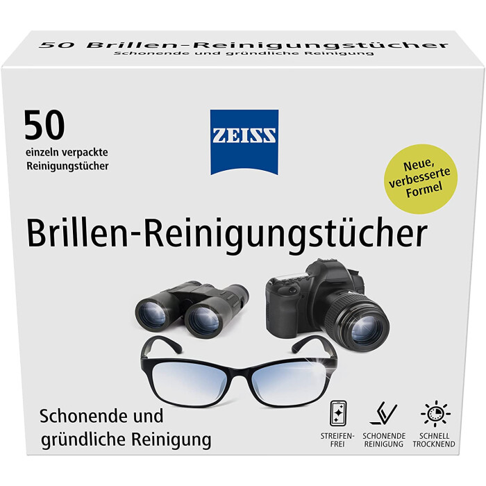 ZEISS Brillen-Reinigungstücher mit Alkohol 50 Stück NEUE REZEPTUR zur schonenden & gründlichen Reinigung Ihrer Brillengläser