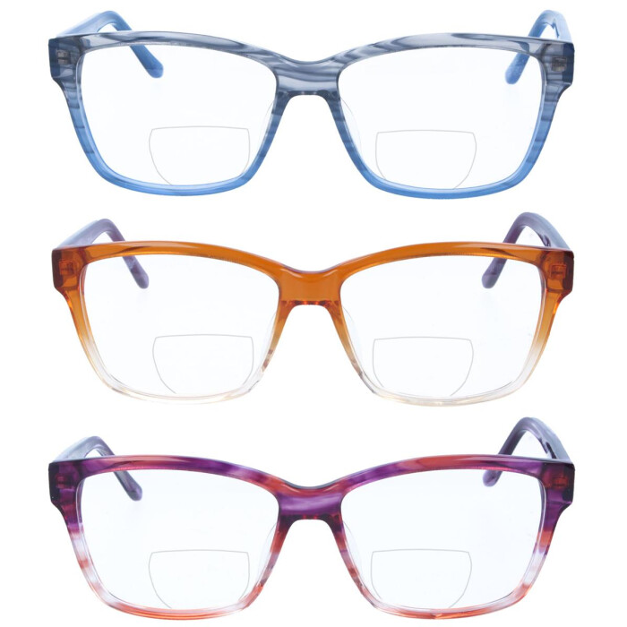 Bunte Kunststoff - Bifokalbrille CYNTHIA mit großem Blickfeld, Federscharnier und individueller Stärke