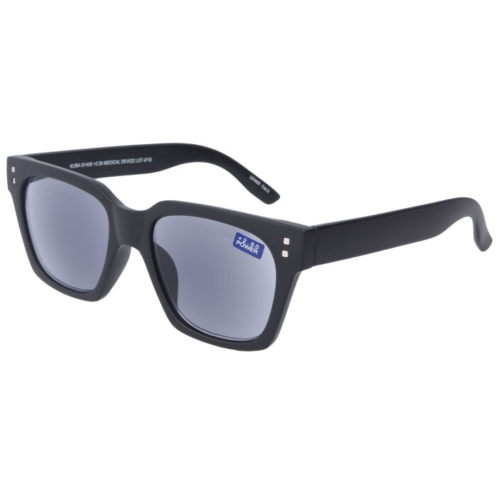 Große Lesebrille mit Sonnenschutz KUBA im auffälligen Retrodesign inkl. Stecketui in Schwarz + 1,00 dpt