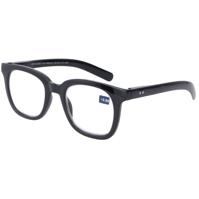 Auffällige Fertiglesebrille im Retro-Design JOHN mit Ferderschanier in Schwarz + 1,50 dpt