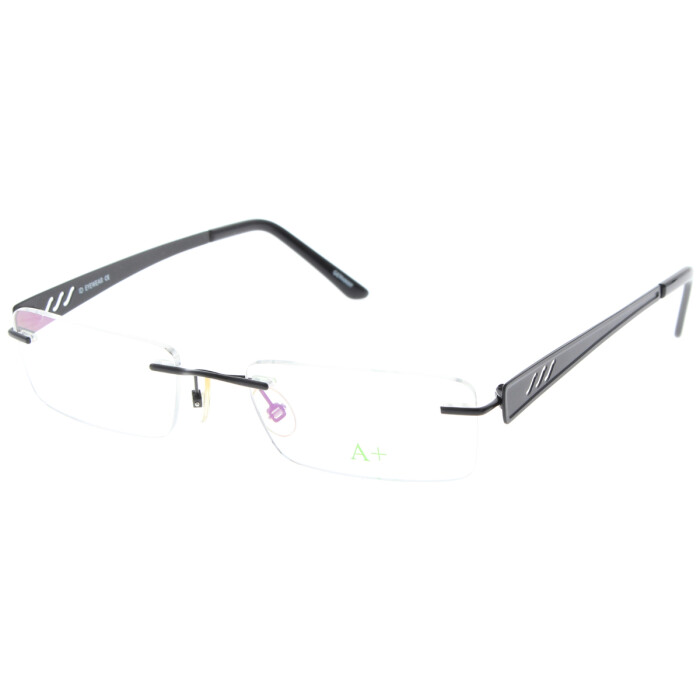 Randlose Unisex - Brillenfassung N1107 C417  mit Federscharnier in Schwarz