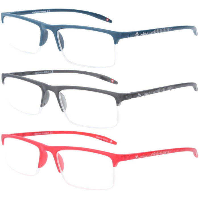 Klassische Lesebrille MR81 aus Kunststoff mit Federscharnier und Etui in vers. Stärken und Farben