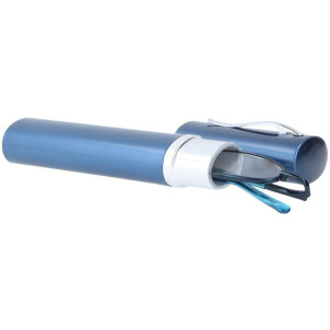 Schlichte, schmale Metall - Lesebrille OR5 mit Federscharnier in Blau + 2,00 dpt