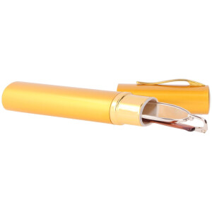 Schlichte, schmale Metall - Lesebrille OR5 mit Federscharnier in Gold + 2,00 dpt
