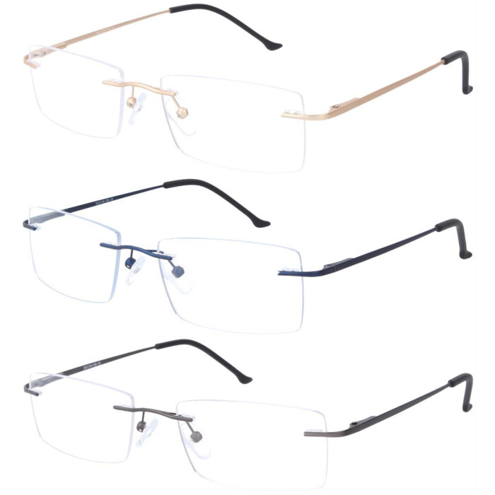 Randlose Metall - Lesebrille SQUARE  im eckigen, unauffälligen Stil und individueller Stärke