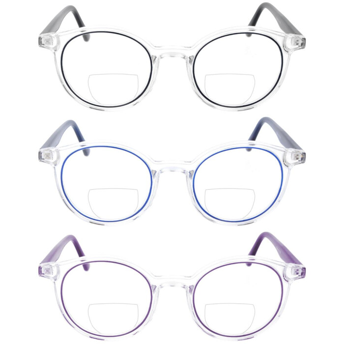 Transparente Bifokalbrille GWENDA aus Kunststoff mit Farbakzenten in individueller Sehstärke