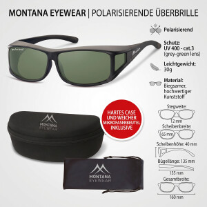 Polarisierende Montana Sonnenbrille / Überbrille FO5A inklusive Etui in Schwarz Matt - Grün