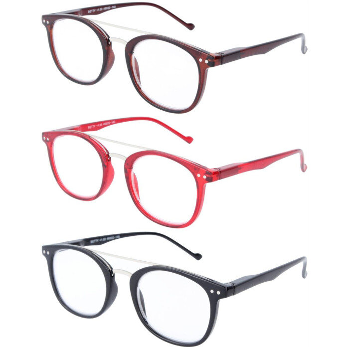 Lesebrille / Kunststoffbrille BETTY mit Federscharnier und Metallbrücke / Doppelsteg
