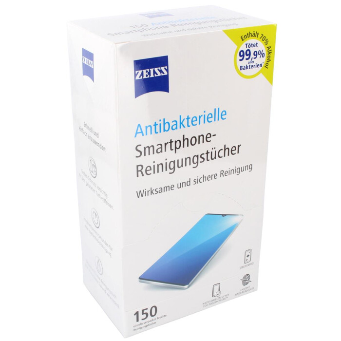 ZEISS Antibakterielle Smartphone-Reinigungstücher 150 Stk. mit 70% Alkohol