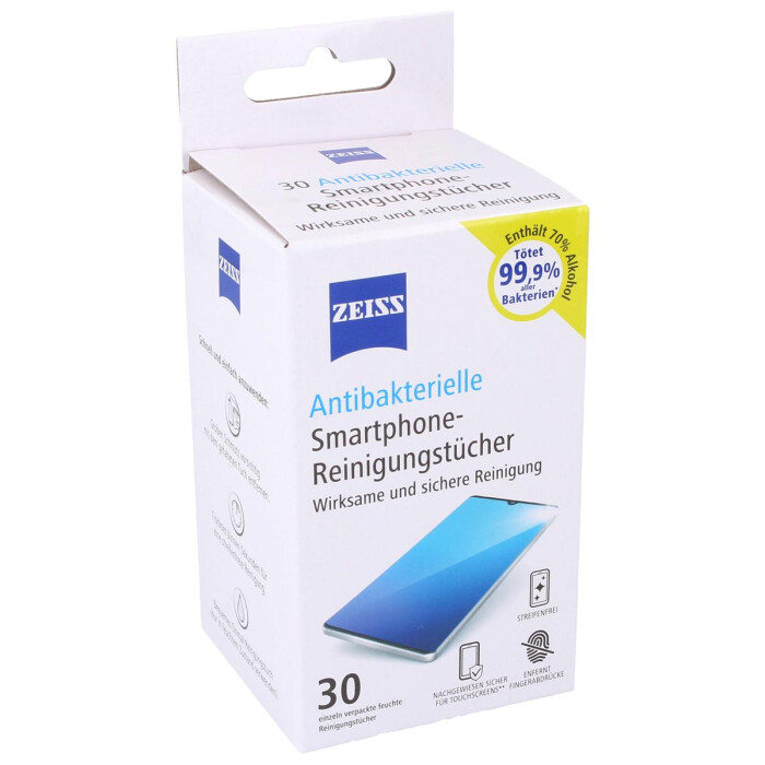 ZEISS Antibakterielle Smartphone-Reinigungstücher 30 Stk. mit 70% Alkohol