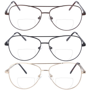 Metall - Pilotenbrille / Bifokalbrille / Zweistärkenbrille BIG PILOT im zeitlosen Design, mit Federscharnier und individueller Sehstärke