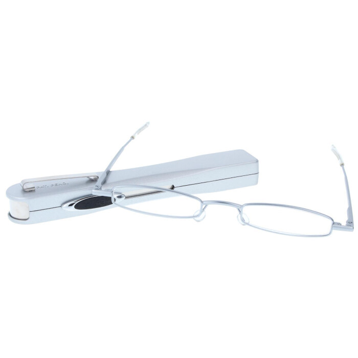 Praktische i-Mag MINI Lesehilfe mit funktionellen Etui in Silber + 3,00 dpt