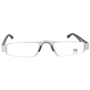 Schmale, leichte Lesebrille I-MAG mit hochwertigem Metall-Etui Silber +2,00 dpt
