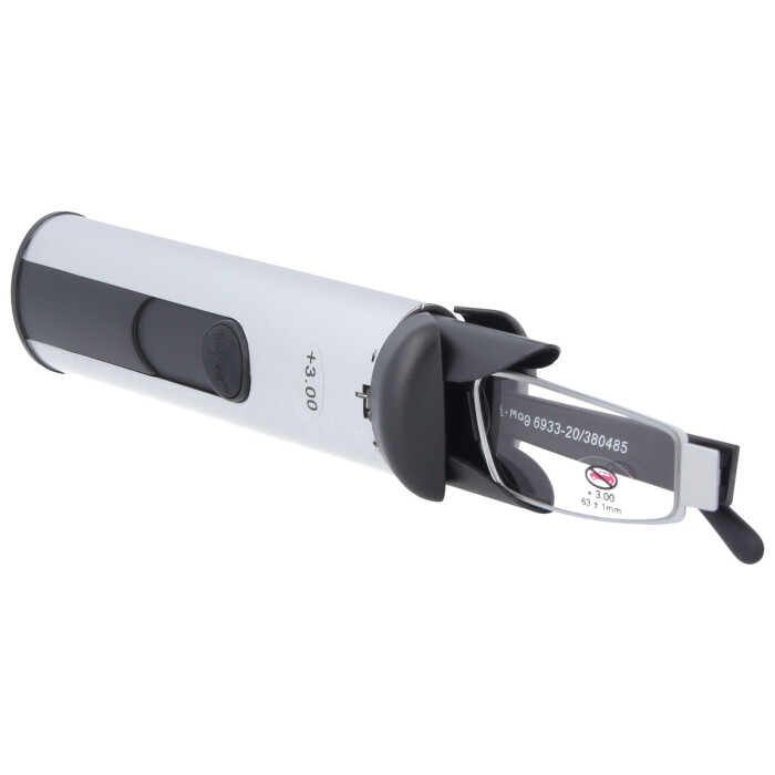 Schmale, leichte Lesebrille I-MAG mit hochwertigem Metall-Etui Silber +3,00 dpt