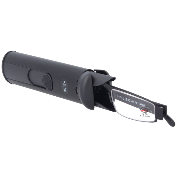 Schmale, leichte Lesebrille I-MAG mit hochwertigem Metall-Etui Schwarz +3,00 dpt