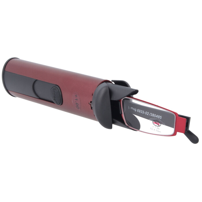 Schmale, leichte Lesebrille I-MAG mit hochwertigem Metall-Etui Rot +3,00 dpt