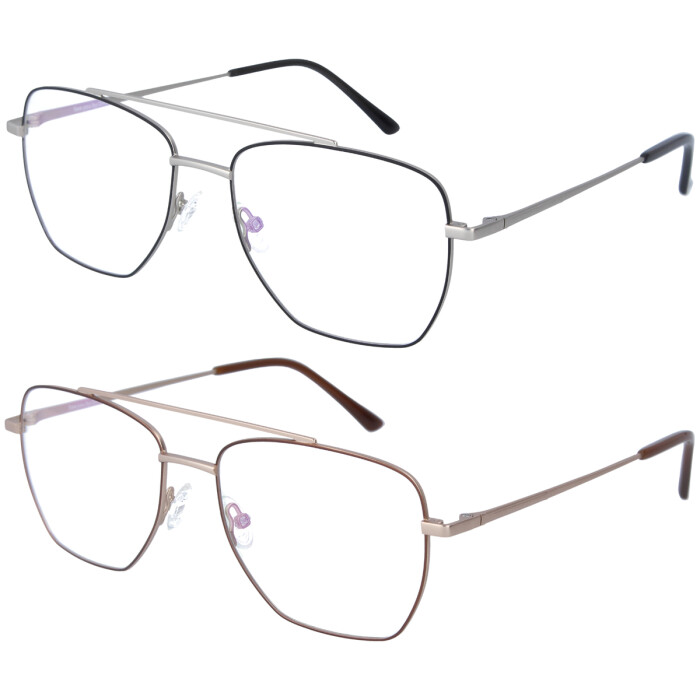 Stilvolle Metall - Fernbrille JEFF mit Doppelsteg, moderner eckiger Form und individueller Sehstärke
