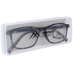 Super flache Lesebrille MR51 aus hochwertigem Kunststoff mit Federscharnier und Etui in Havanna + 3,00 dpt