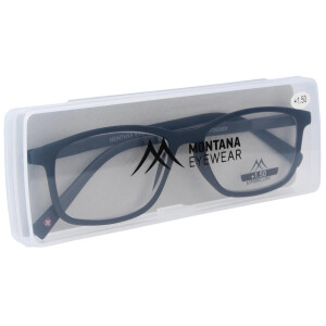 Super flache Lesebrille MR51 aus hochwertigem Kunststoff mit Federscharnier und Etui in Schwarz + 1,50 dpt