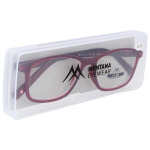 Super flache Lesebrille MR51 aus hochwertigem Kunststoff mit Federscharnier und Etui in Rot + 1,00 dpt
