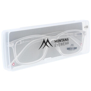 Super flache Lesebrille MR51 aus hochwertigem Kunststoff mit Federscharnier und Etui in Transparent + 2,50 dpt