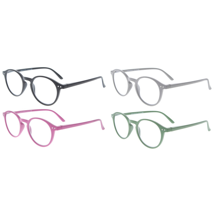 Matte Kunststoff-Fertiglesebrille QUINN mit runder Form und Federscharnier